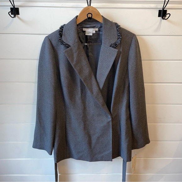 NWT‎ Maggy London Belted Snap Button Blazer/Jacket Fray Collar Gray Size: 12 - Picture 7 of 9